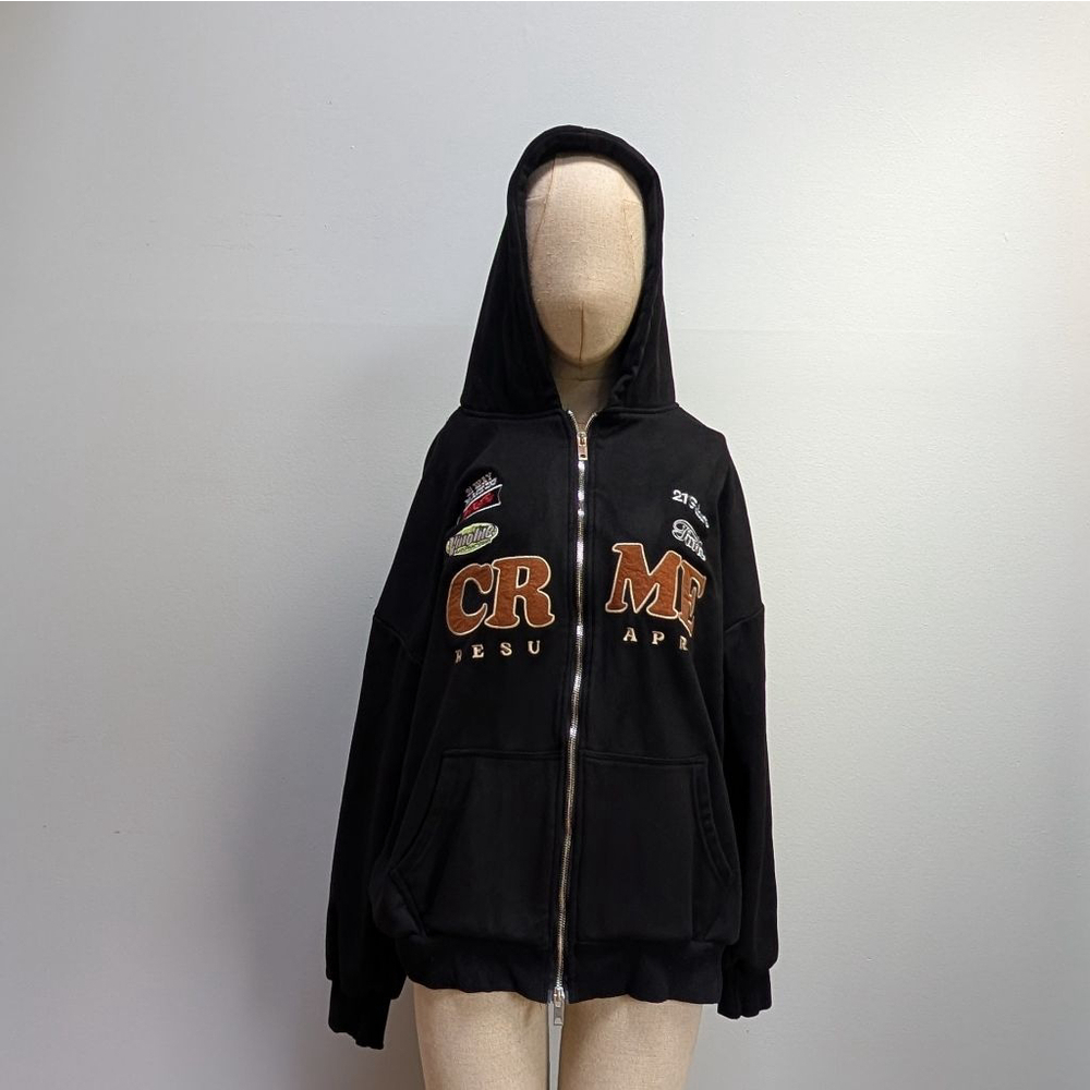 Supermade Black Full Zip Hoodie with Velour Interior - Large